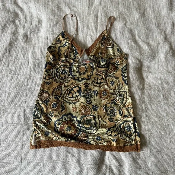 Vtg Weavers Girl Camisole M Boho Floral Lace Trim Y2K Retro Tank Top Babydoll - Picture 2 of 6
